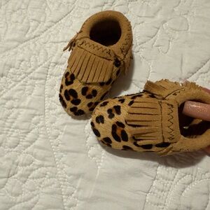 Leopard Print Fringe Baby Moccasins